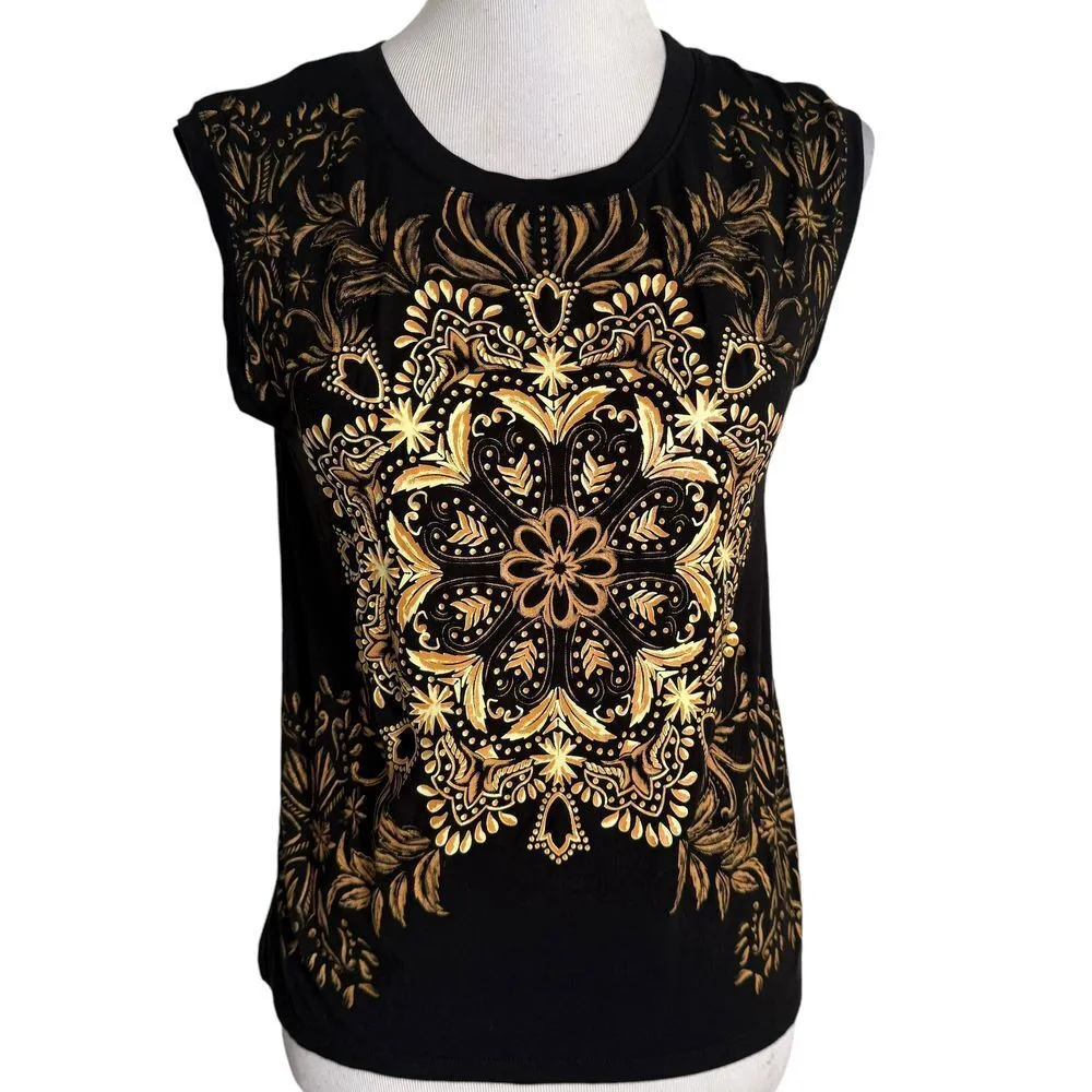 Disney Beauty and The Beast Tee Women Size S Black Gold‎ Sleeveless Shirt NEW - Image 2