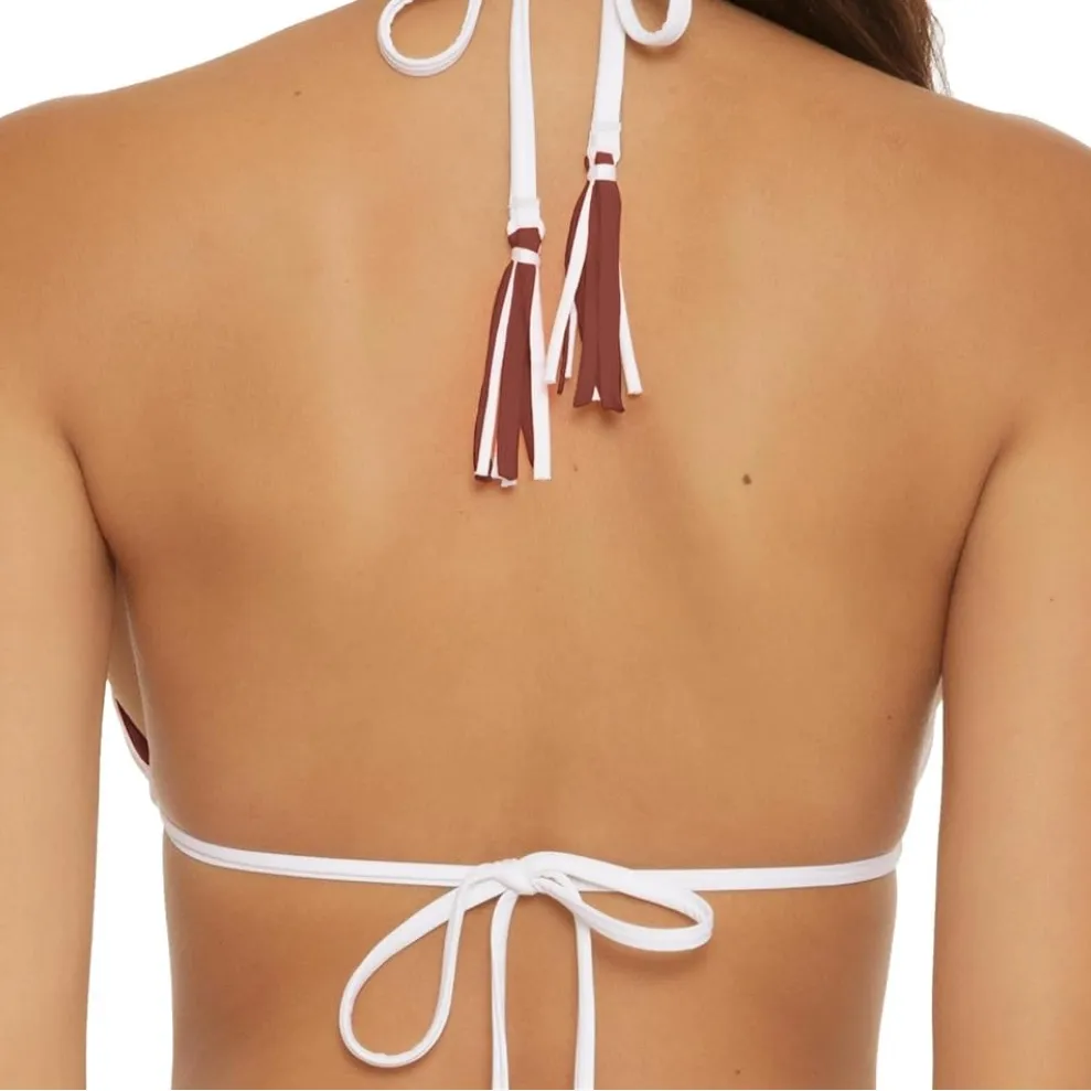 NWT BECCA Color Play Triangle Bikini Top Brown & White Tie Back Swim Top - Small - Image 6