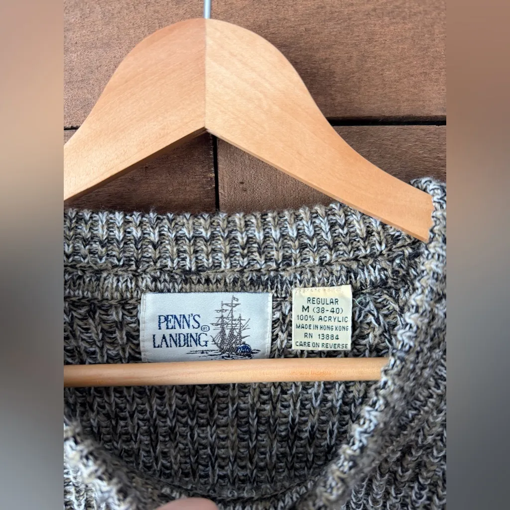 Vintage 80s Penn’s Landing Marled Knit Sweater Gray Chunky Acrylic Medium - Image 3