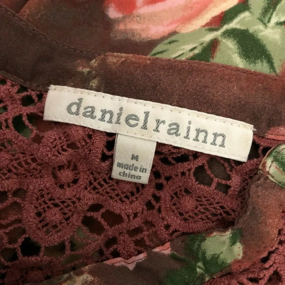 Daniel Rainn Womens Blouse Crochet Sheer Floral Long Sleeve Burgundy Size M - Image 3