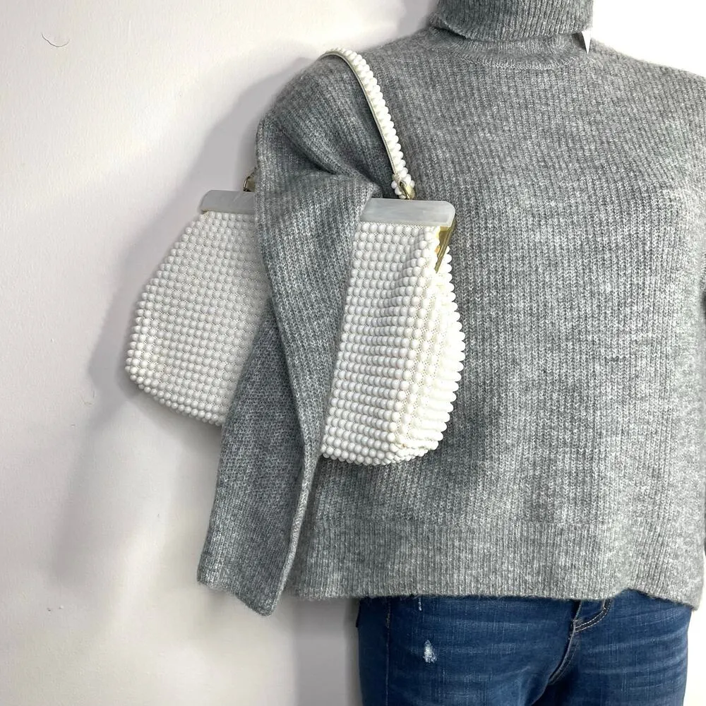 Vintage La Regale White Plastic Pearl Beaded Handbag Purse 60s Regency MCM - Image 13