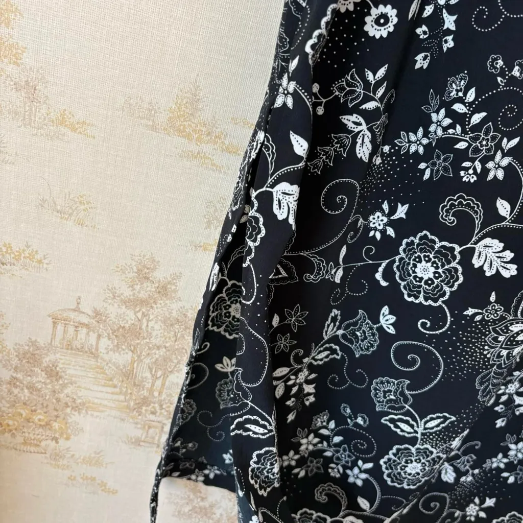 Vintage 90s y2k whimsigoth black white floral paisley print mid maxi skirt Size XL - Image 3