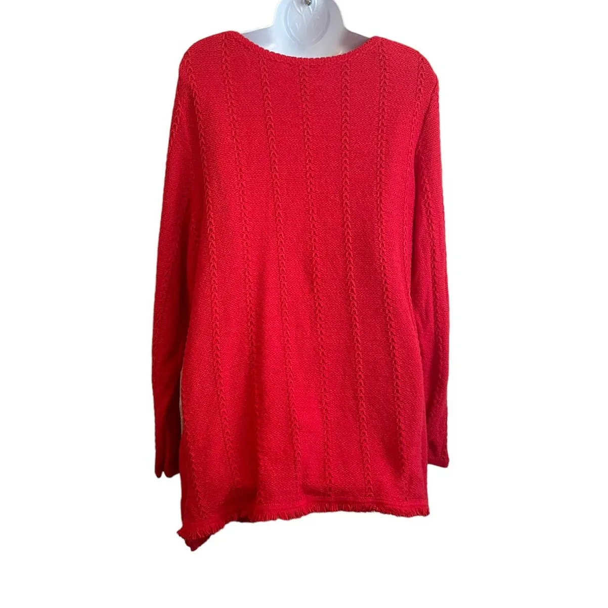 Chicos Women Tunic Sweater XL Coral Fringe Hem Textured Workwear‎ Boho Cottage - Image 3