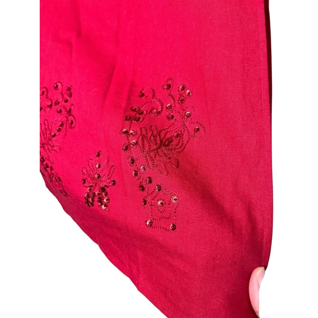 NWT‎ Vintage Edward Y2K Red Beaded Maxi Length Linen Blend Straight Skirt 14 - Image 4