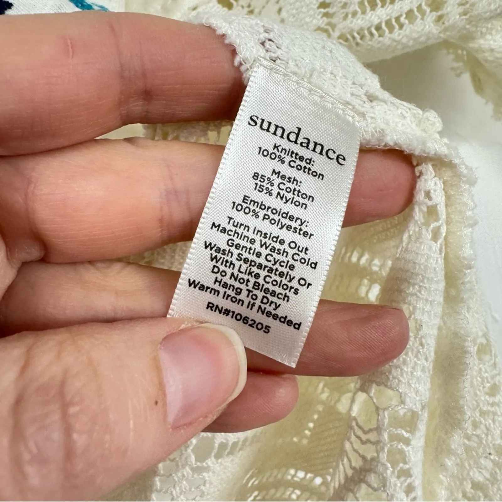 Sundance Boho Cream Floral Embroidered Crochet Short Sleeve Blouse Womens XS - Image 7