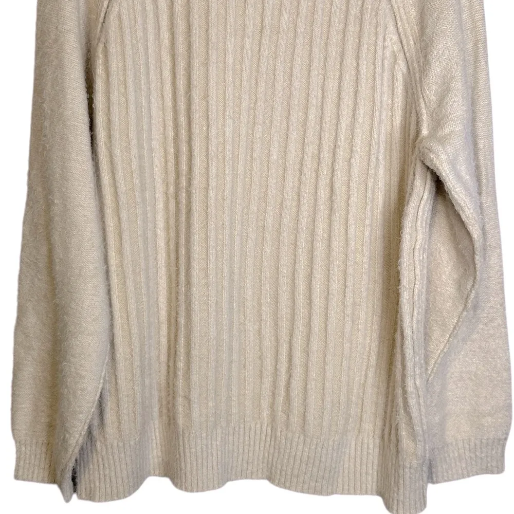 Free People Big City Turtleneck Tunic Sweater Cream Ribbed Long Size M OB1505571 - Image 9
