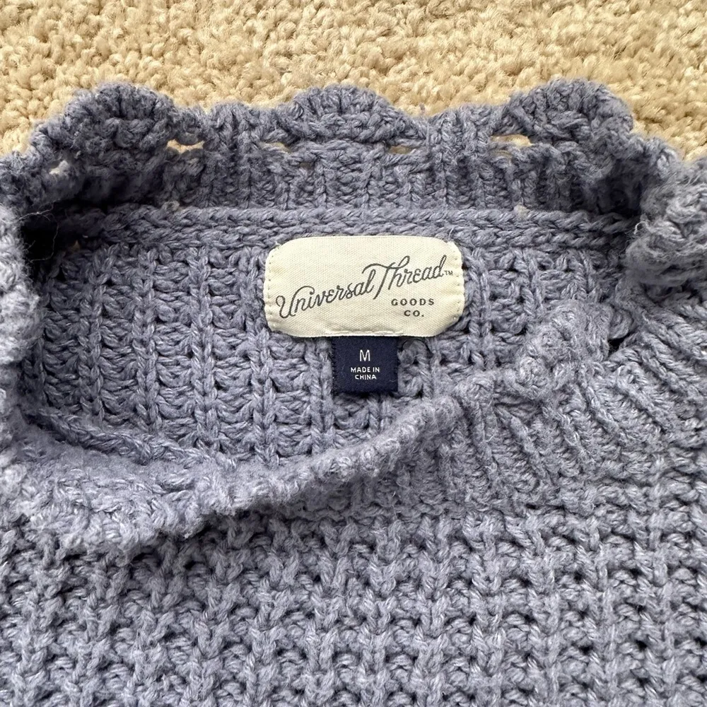 Universal Threads Universal Thread Blue and Yellow Crew Neck Granny Square Sleeve Sweater - Image 2