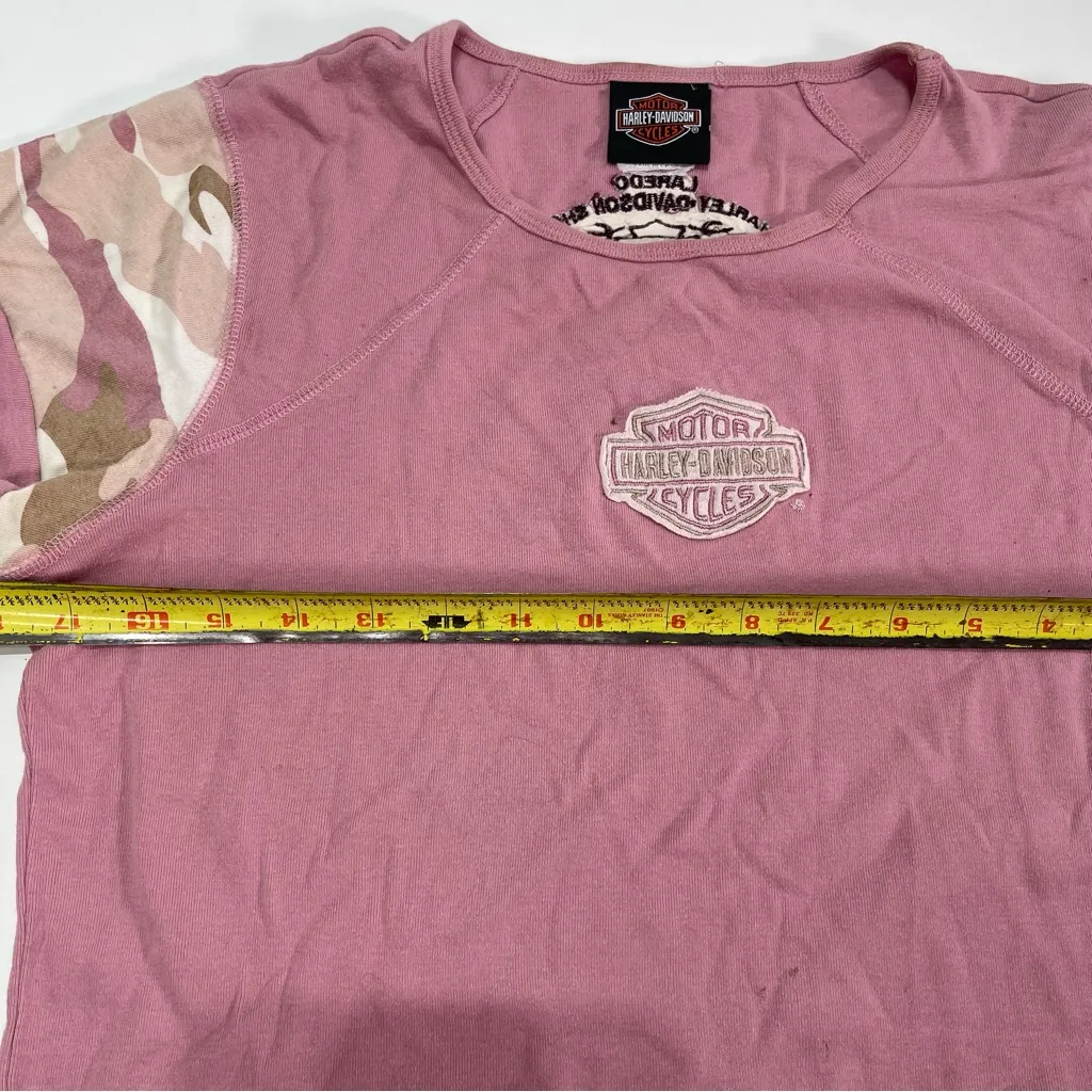 Harley Davidson Baby Pink Camo Sleeves Top Women M Boxy Shirt Y2K Grunge Biker - Image 4