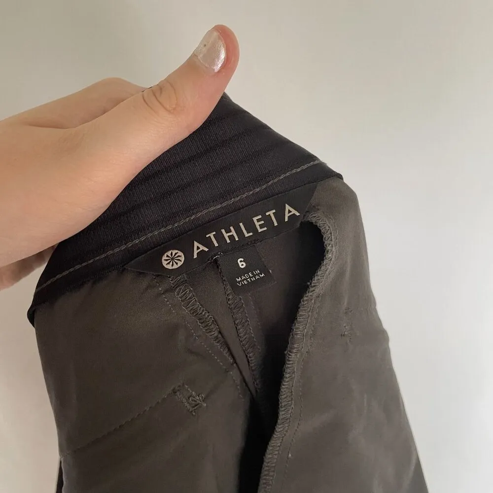 Athleta size 6 women's racer side stripe gray and black mid length summer shorts - Image 8