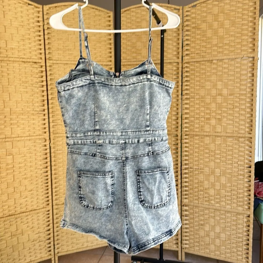 Project Rebel Denim romper adjustable straps cotton size extra large Blue - Image 3