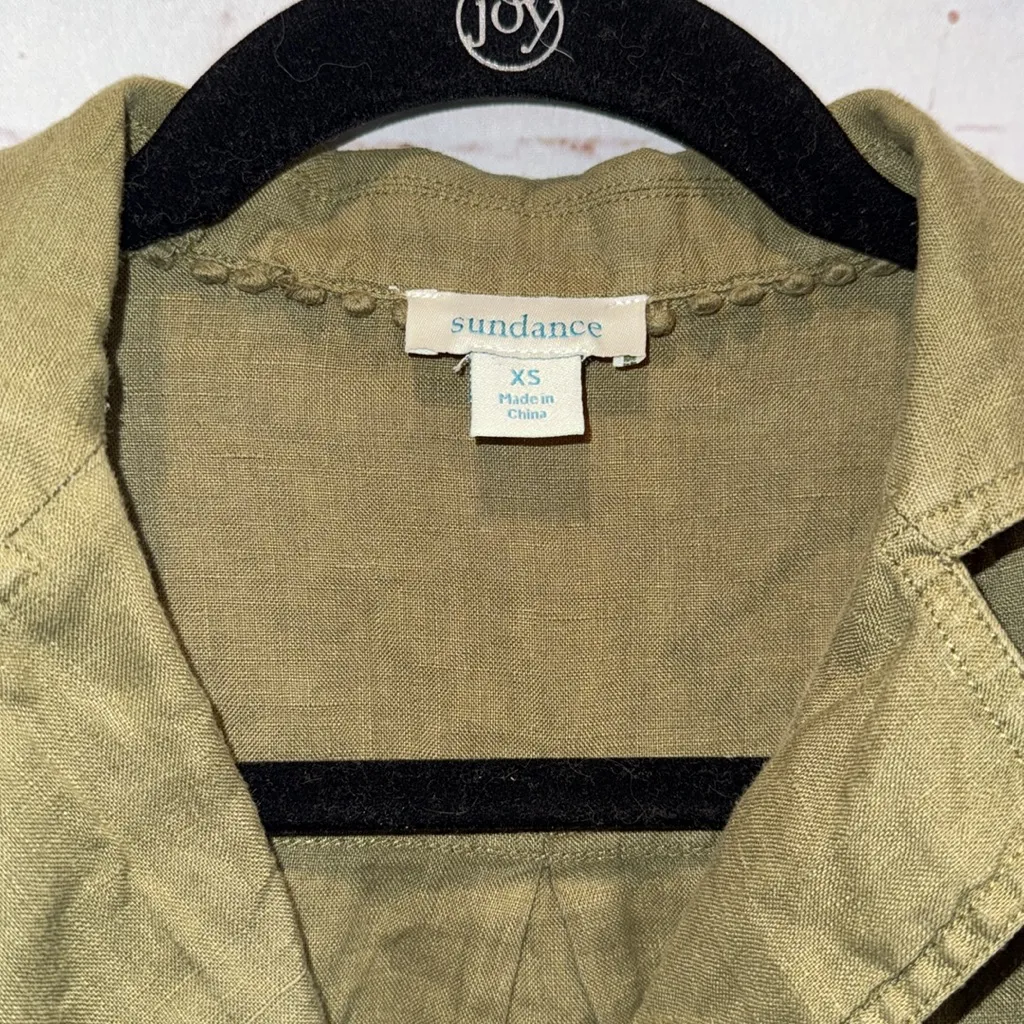 Sundance Sage Green popover Shirt blouse shirt sleeve xs collar linen - Image 4