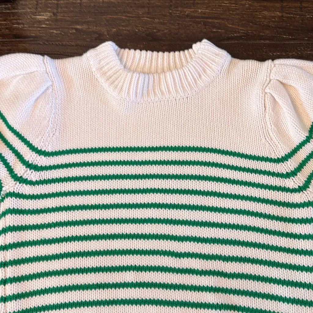 English Factory Stripe Short Puff Sleeve Sweater Knit Green White Size XS - Image 7