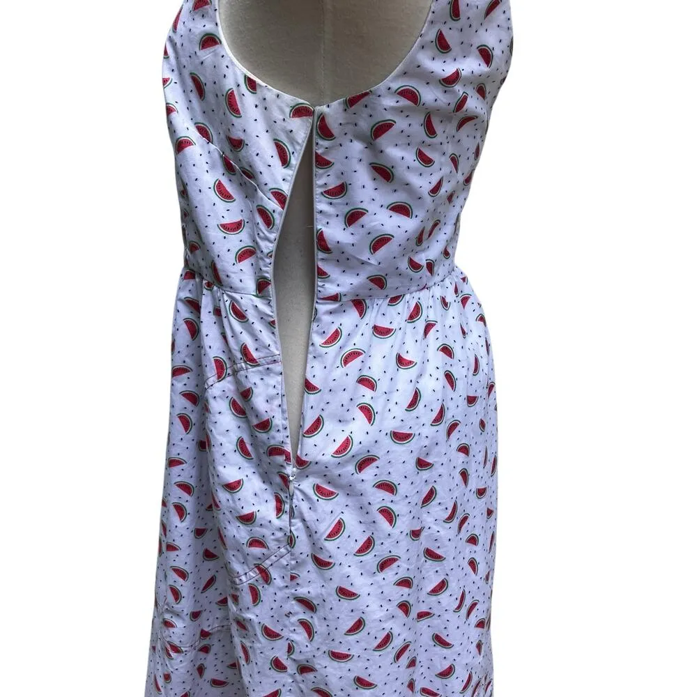 HD in Paris Anthropologie Watermelon Midi Dress Sz 8 White One Shoulder Fruit - Image 7
