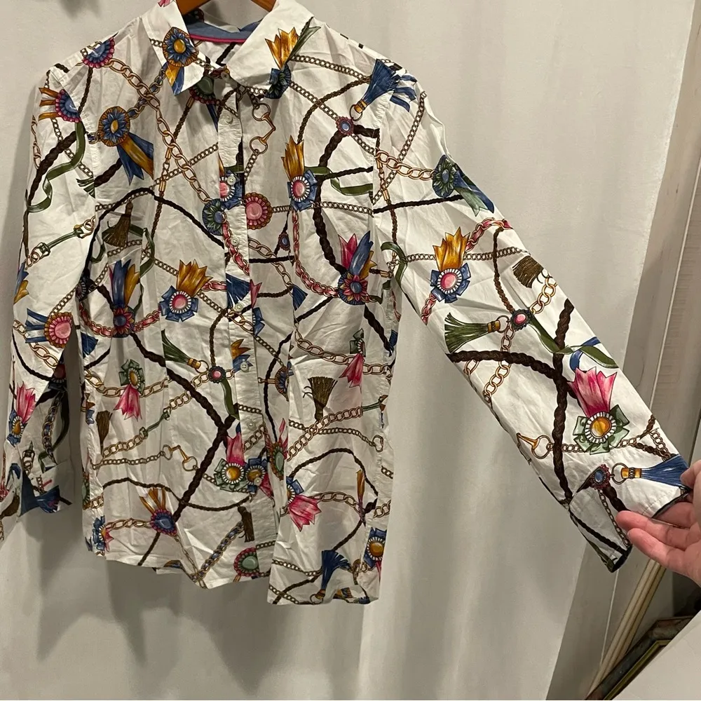 Talbots equestrian old money boujee button front blouse breezy cotton - Image 6