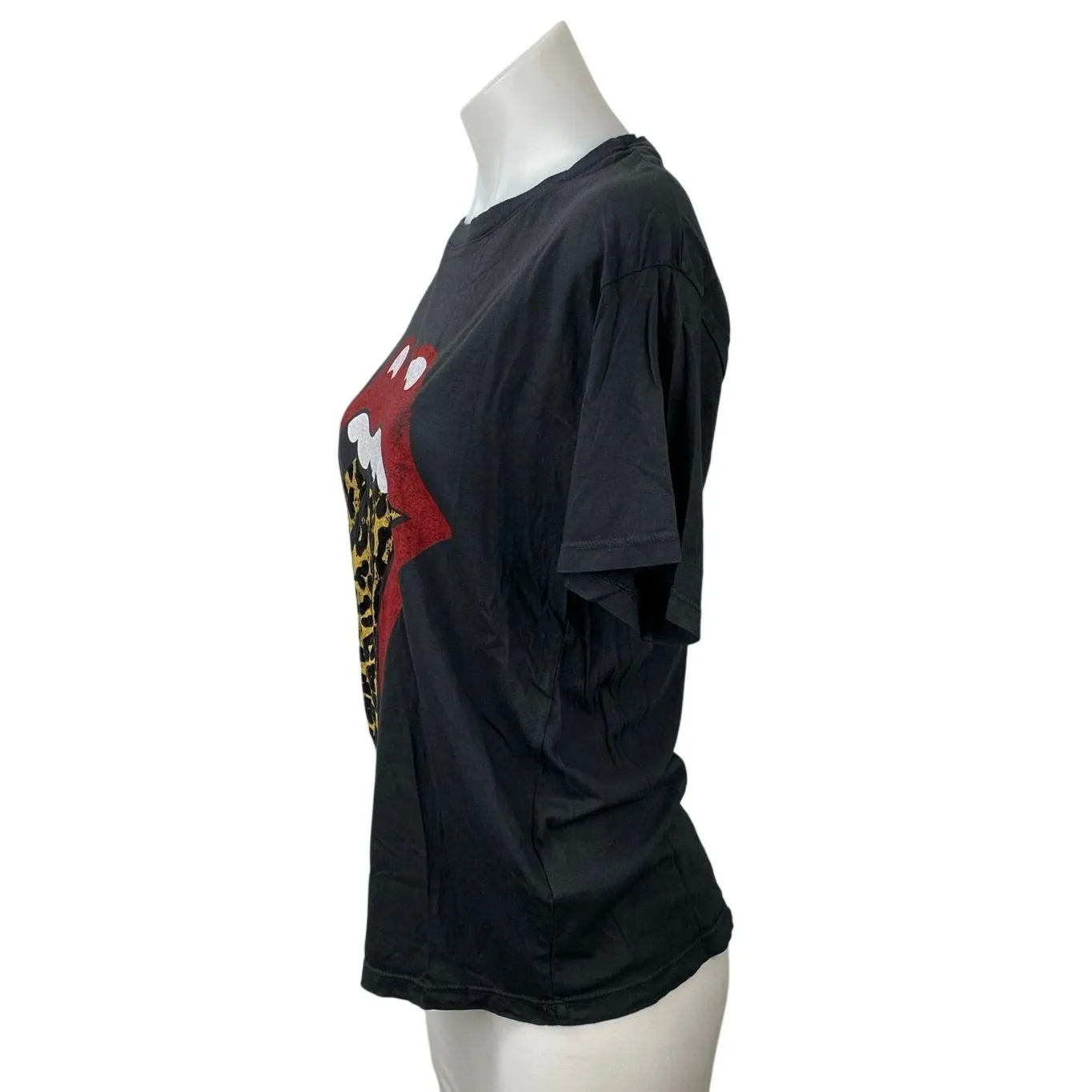 Free People Daydreamer Rolling Stones Black Leopard Tongue Tee T-shirtTop Sz XS - Image 2