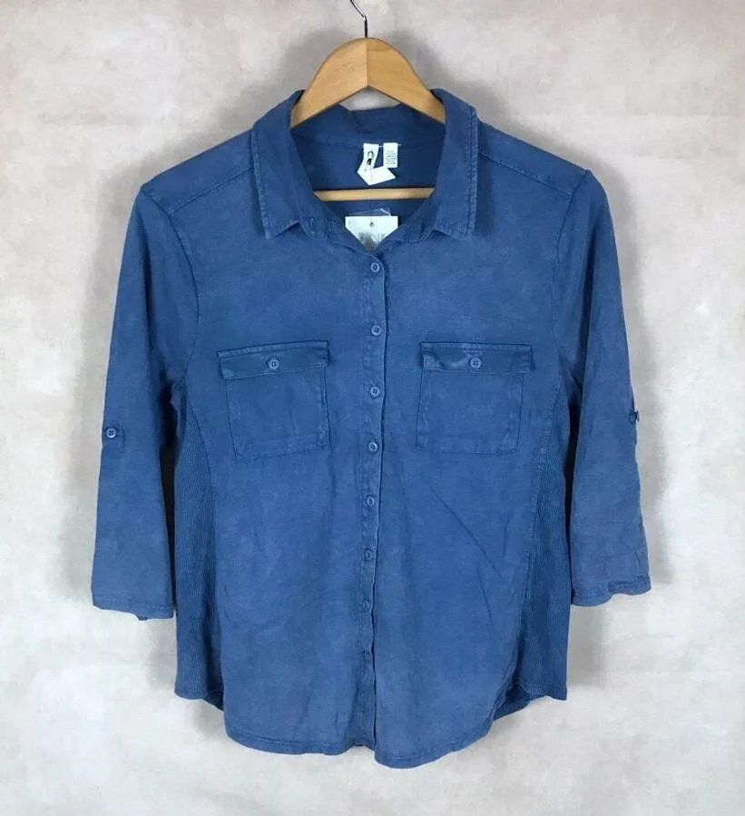 CABLE & GAUGE Blue Wash 100% Cotton Soft Button-Down Shirt NWT LARGE - Image 5