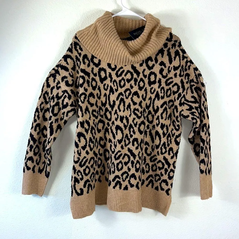 sweater turtleneck tan & black animal print size XS NWT Oversized - Image 6