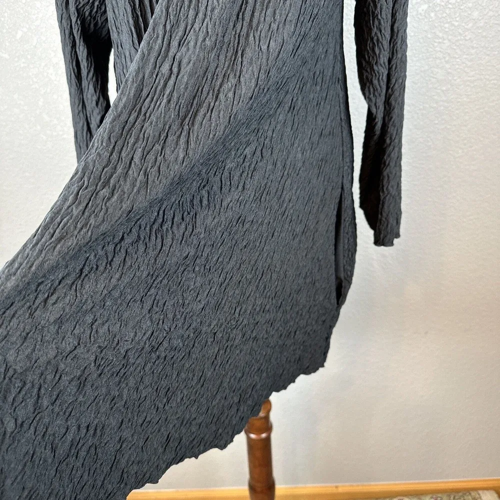 Oscar De La Renta Vintage Draped Open Front Cardigan Size M Black Crinkle Pocket - Image 2