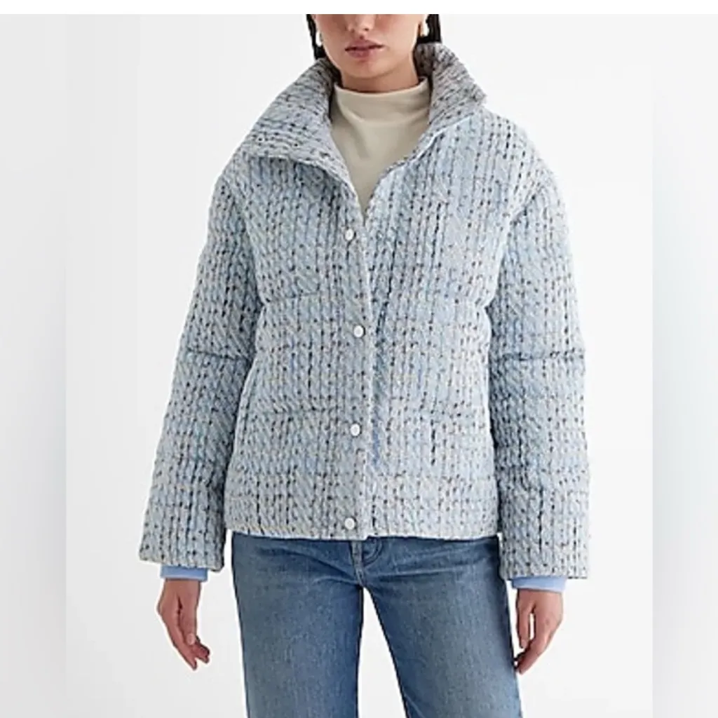 EXPRESS  puffer jacket metallic tweed Medium - Image 5