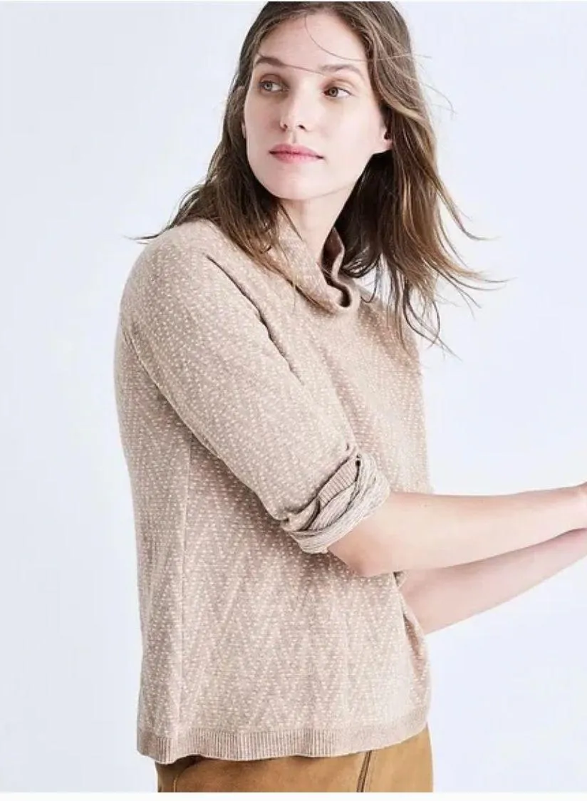 Madewell Sweater Womens Small Brown Tan Cinemathque Chevron Mock Neck Wool Blend - Image 4