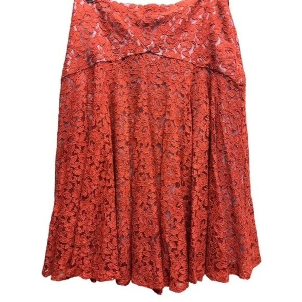 Anthropologie Moulinette Soeurs Nolana‎ Burnt Orange Lace Midi Skirt Size 2 - Image 2