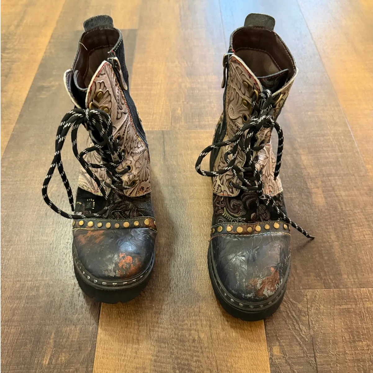 L’artiste by Spring Step Severe Ankle Boots Leather Patchwork Chunky Heel 37 - Image 2