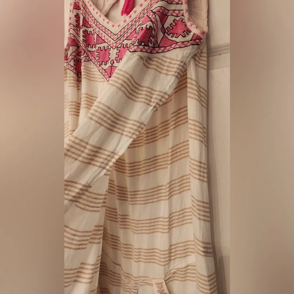 Free People Embroidered Native Sun Long Tunic Dress Slit Pink Striped Size Large - Image 11
