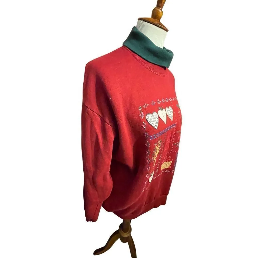 Gopher Sport Vintage 80’s/90’s Country Farm Style Red With Green Turtleneck Pull Size L - Image 4