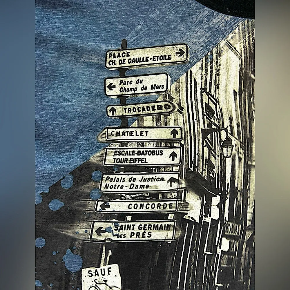 VTG 90s Y2K Abercrombie off shoulder Paris st. Graphic artsy washed out  top S - Image 5