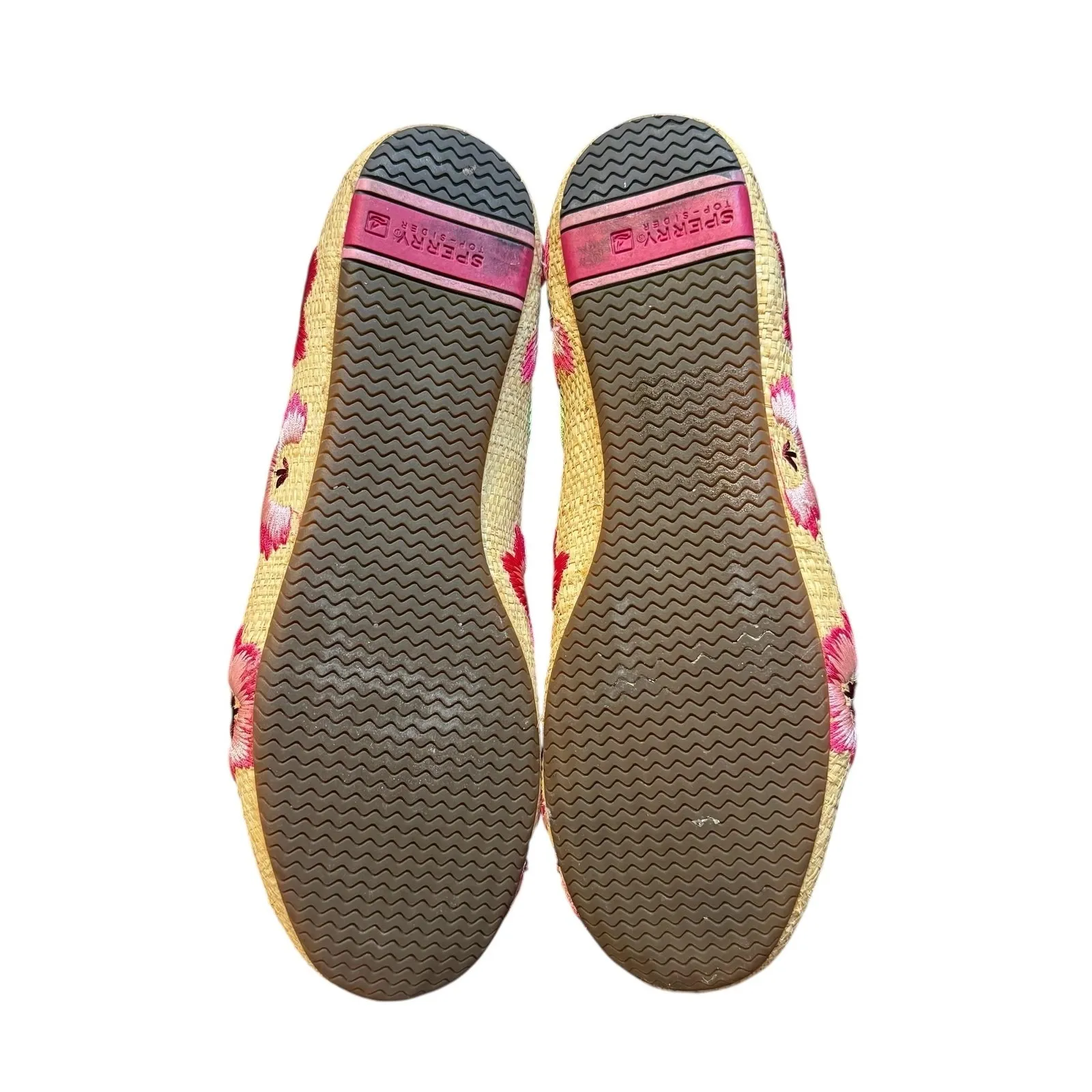 Sperry Top-Sider Shoes Womens Size 8.5 Pink Floral‎ Raffia Pom Pom Flats 9541707 - Image 8
