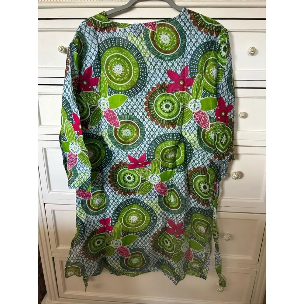 NWT Junglee Billee Bold Lightweight Cotton Sundress Cover up India L FREE SHORTS Green Size L - Image 2