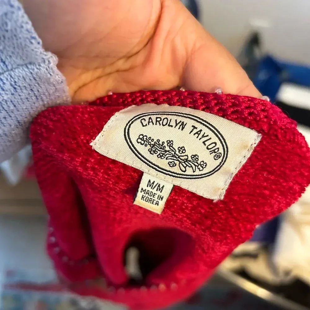 Carolyn Taylor Red Vintage Floral Embroidered Beaded Sweater - Image 3