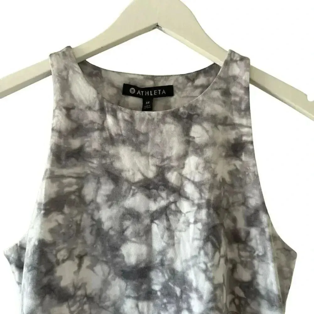 Athleta Santorini Gray White Tie Dye Print High Neck Tank Dress Size XS #2016 - Image 3