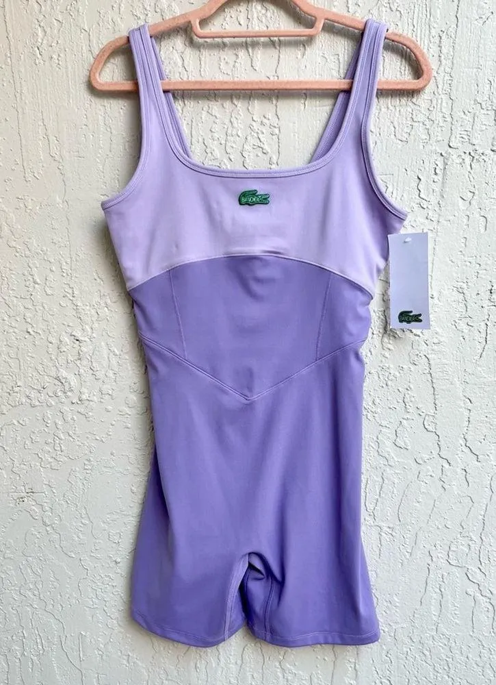 Bandier x Lacoste short catsuit lilac lavender Medium new with tags - Image 2