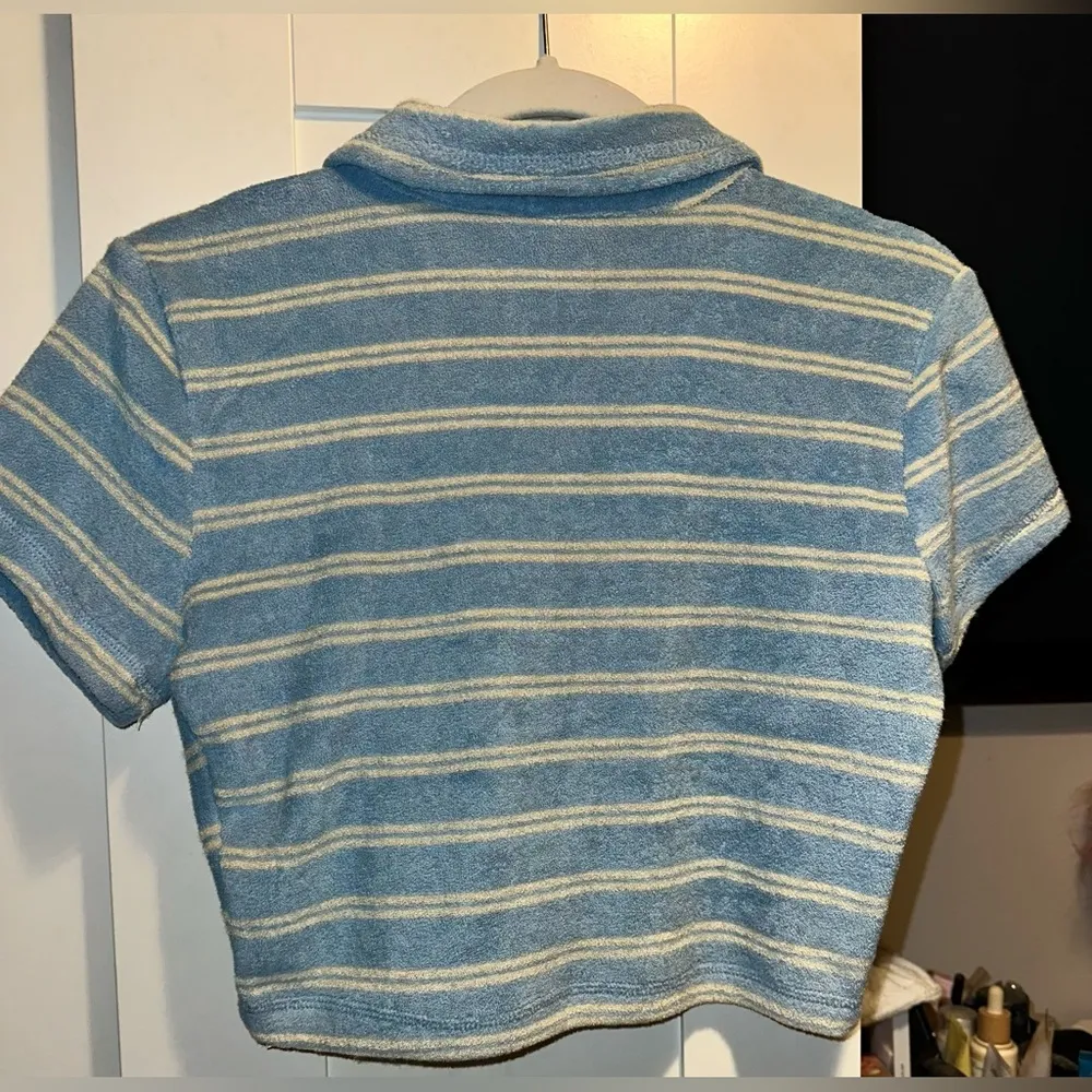 NWOT UO Out From Under Airy Terry Cropped Polo Shirt In Multi Blue - Image 6