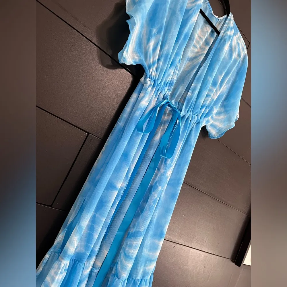 Blue Sky Sheer Long Maxi Cover Up Robe Tie Women’s Sz XXL - Image 2