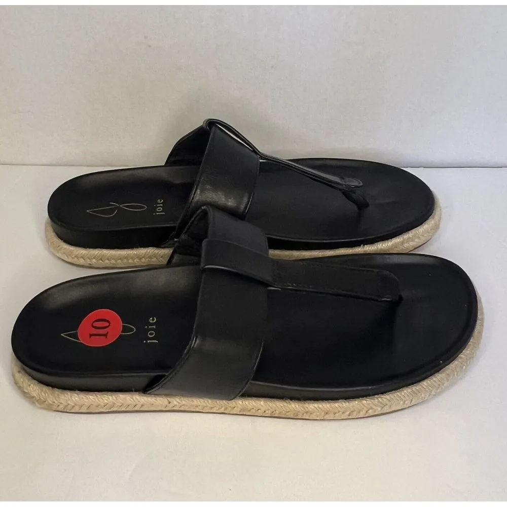 Joie Vegan Leather Espadrille Flat Thong Sandals Size 10 Black Slip On‎ Boho - Image 3