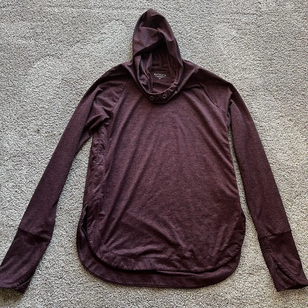 Athleta Womens XS Uptempo Hoodie Drawstring Red Maple Cowl Neck Round Hem - Image 9