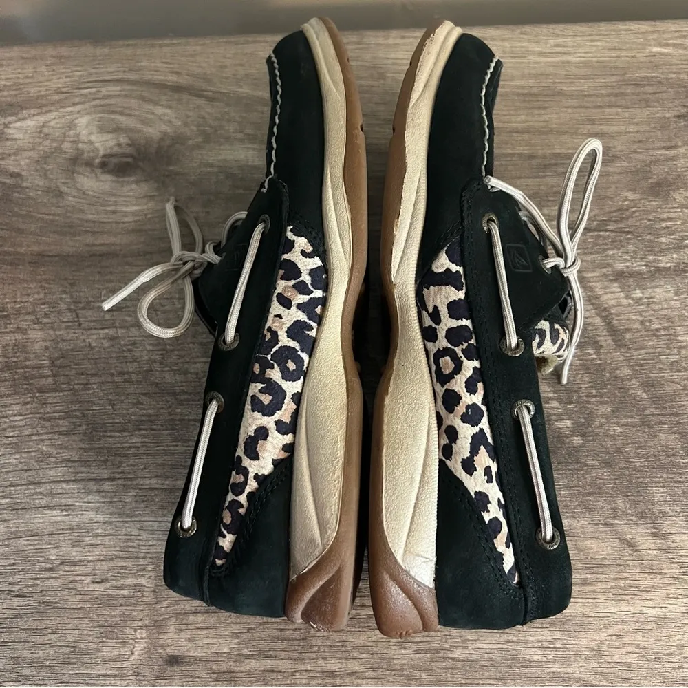 Sperry Top Sider Black Leather Boat Shoes Women’s Size 8.5 Animal Print Casual - Image 10
