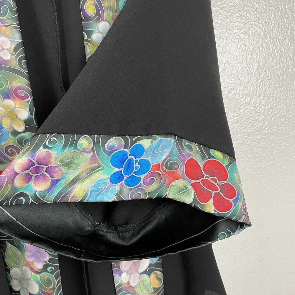 Invisible World Alaska Womens Kimono Jacket Hand Painted Silk Polyester Large Black - Image 8