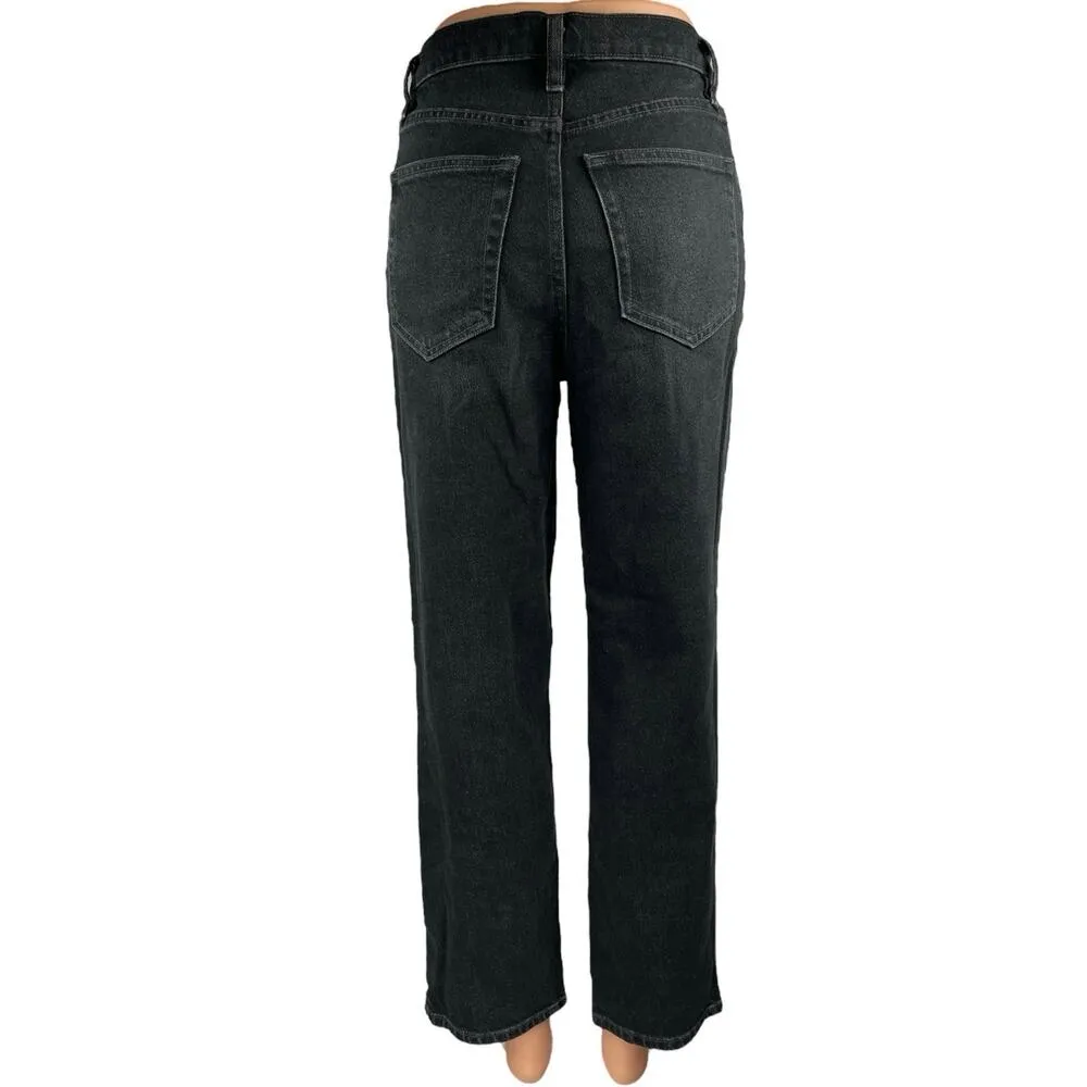 Oak + Fort Black High Waist Straight Wide Leg Trousers Denim Jeans Pants Size 26 - Image 3