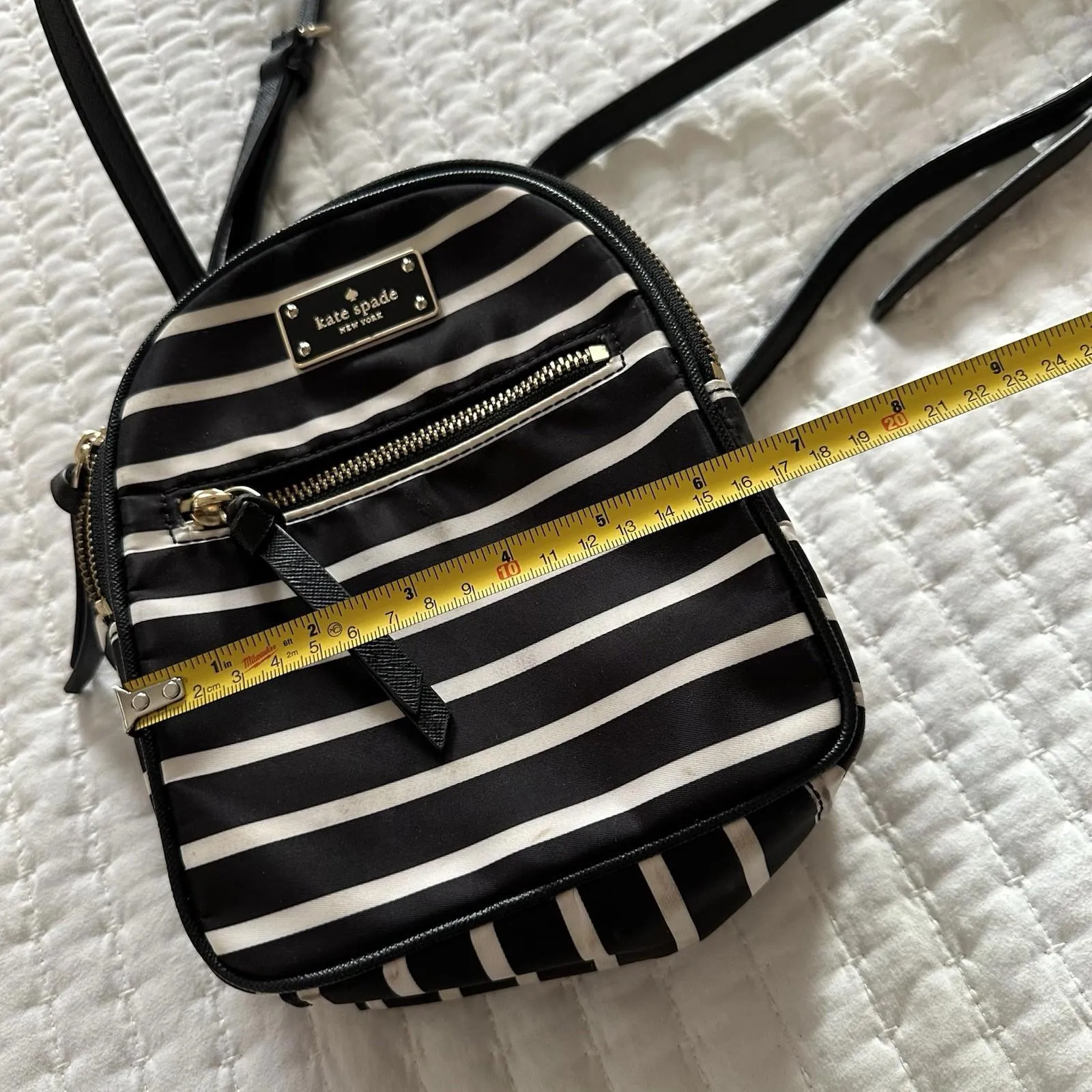 Kate Spade New York Black & White Striped Small Backpack - Image 4