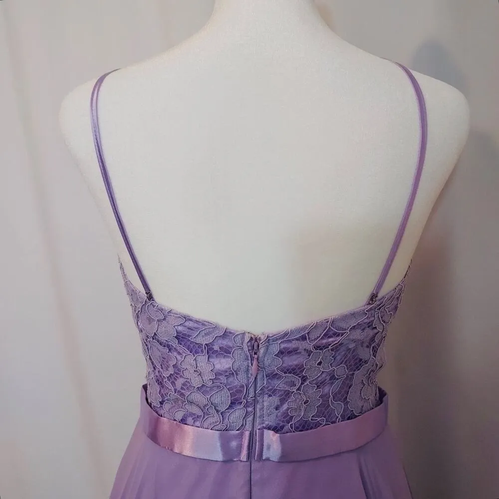 EVA USA Lavender Purple Chiffon Lace Full Length Maxi High Neck Bridesmaid Dress Size XS - Image 4