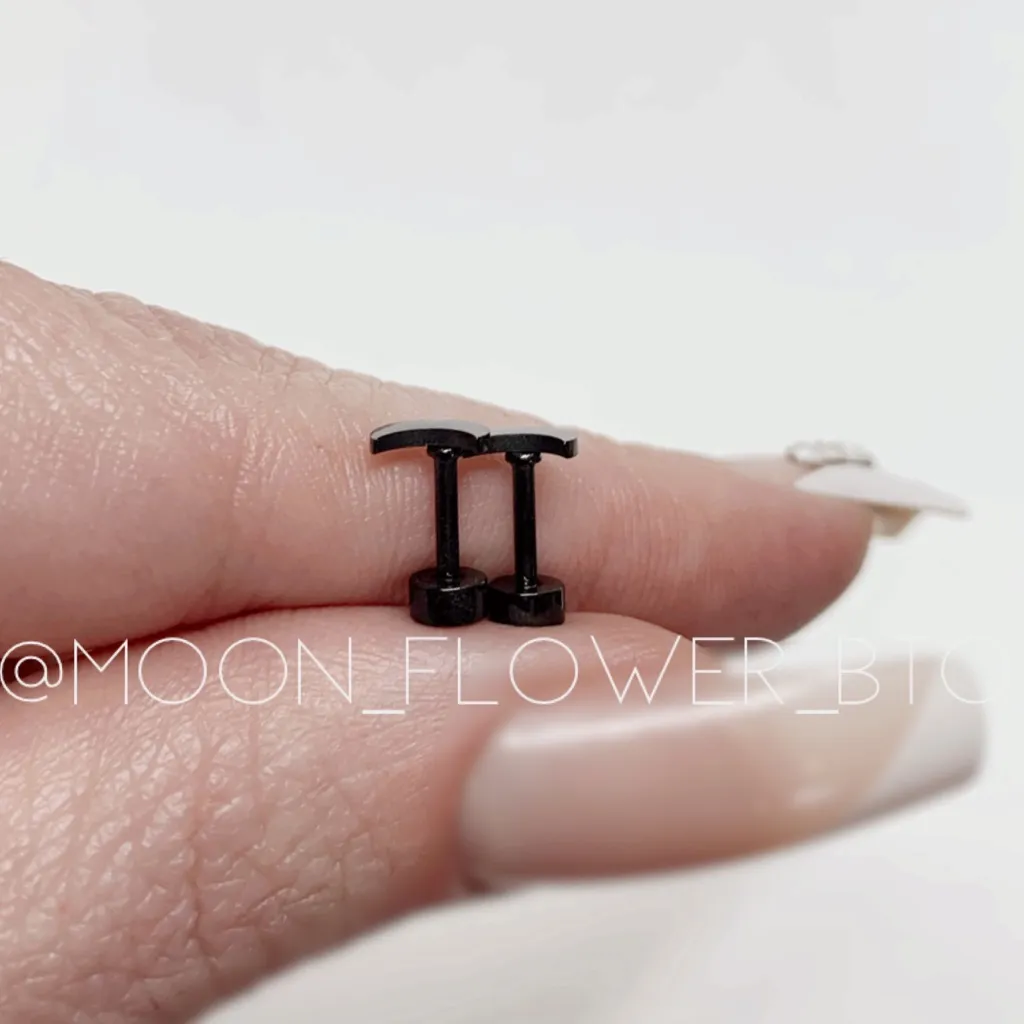 16g Tiny Black Moon Flat Back Earrings - Image 5