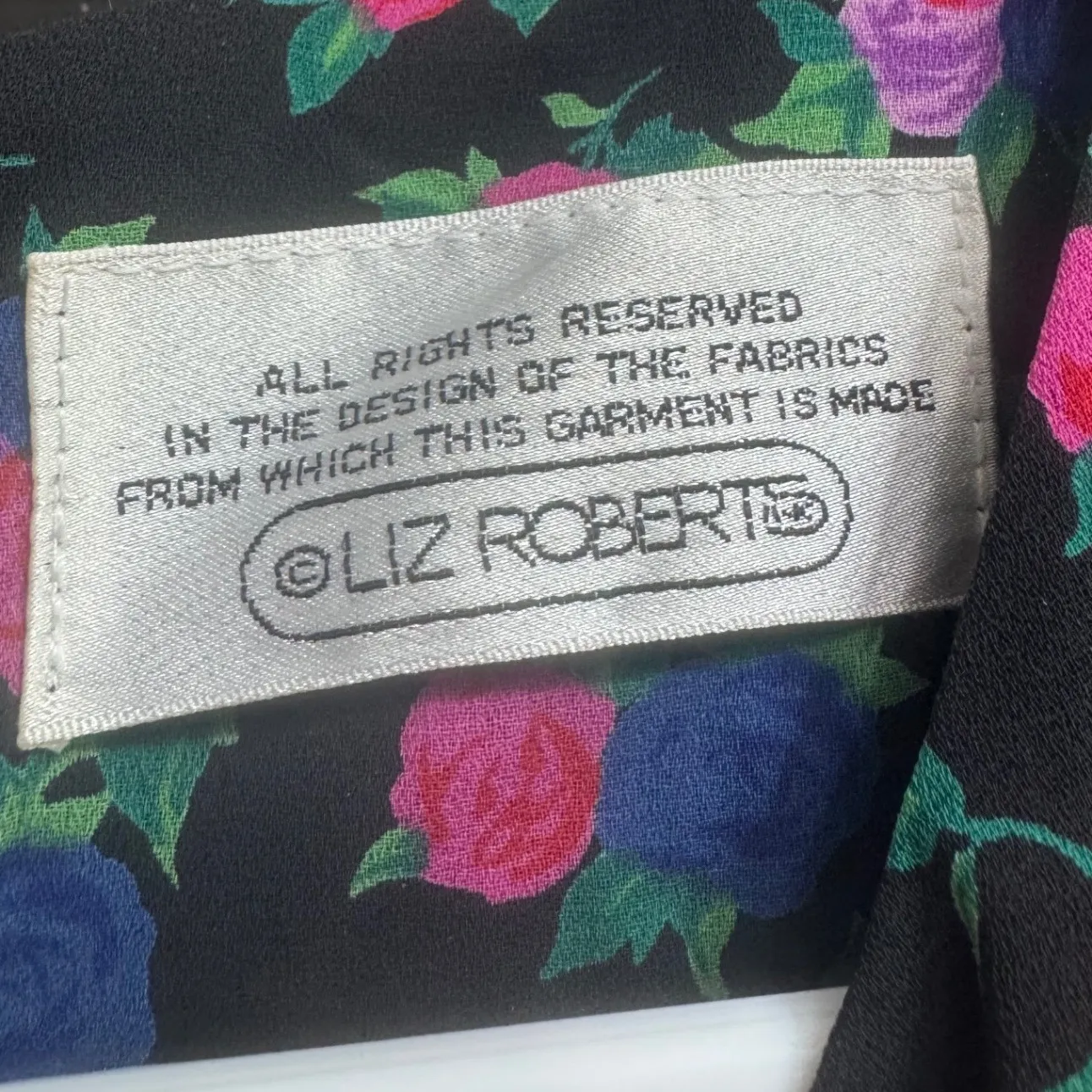 Vintage Liz Roberts Floral Print Dress Pleated Drop Waist Long Sleeve Size‎ M Black Size M - Image 5