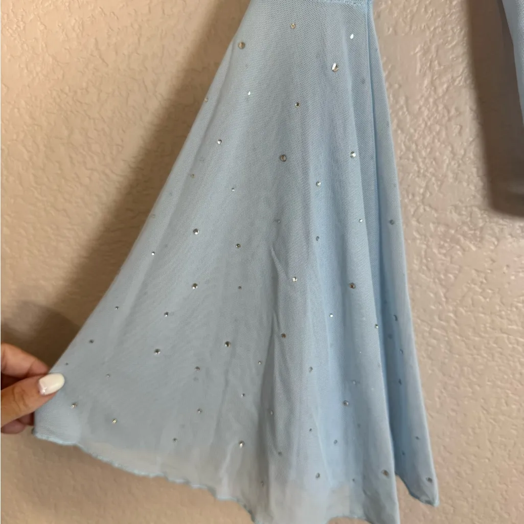 Dolls Kill x Bratz Call Me Angel Light Blue Rhinestone Long Sleeve Blouse XS - Image 7