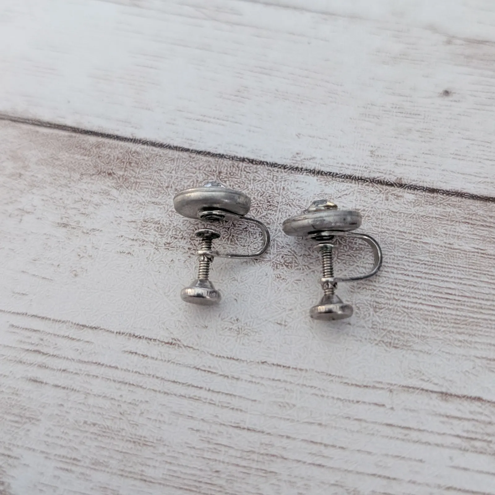 Vintage Screw Back Earrings 3/8" Clear Gems - Image 4