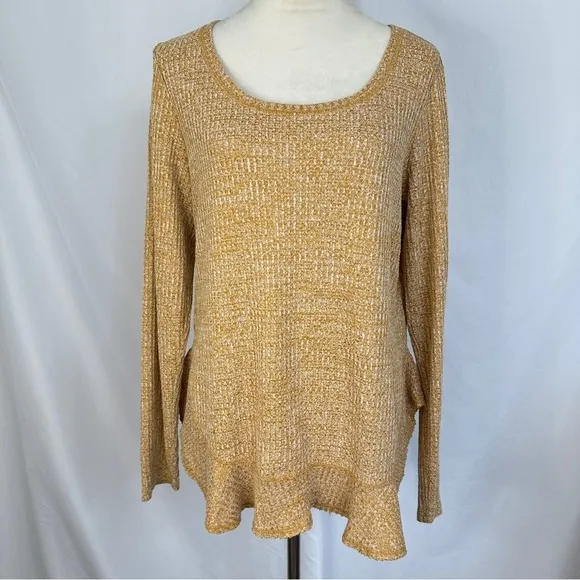 Anthropologie Saturday Sunday Wendy Waffle Top Womens Large Mustard‎ Ruffle Back - Image 4