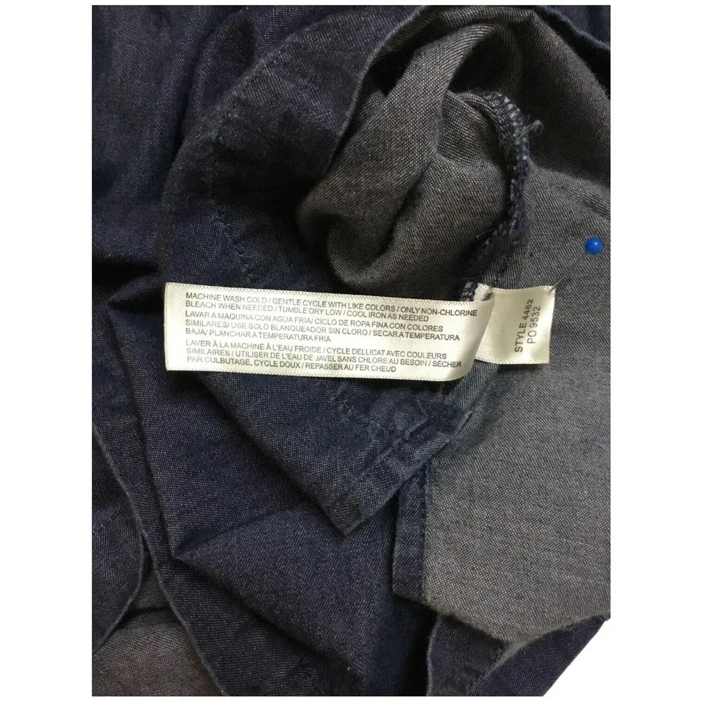 Eloquii Round Tie Neck Flutter Sleeve Dark Chambray Denim Blue 24 - Image 14