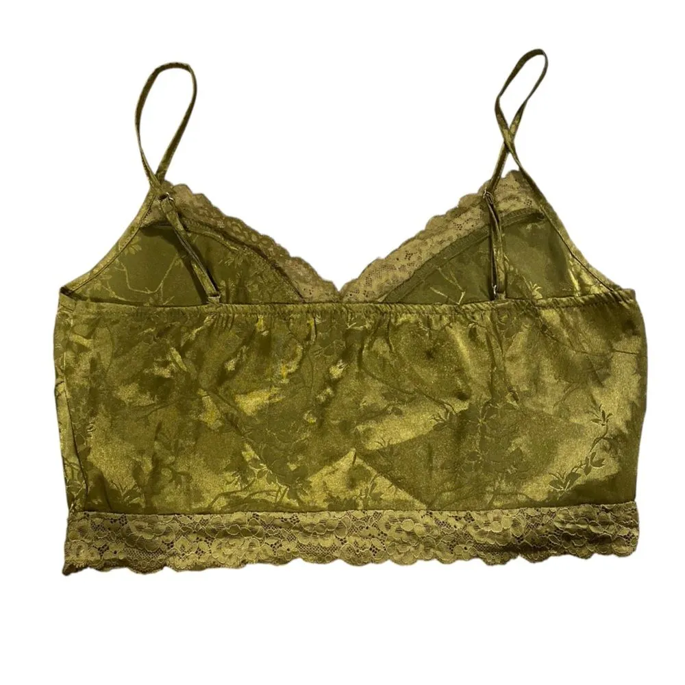 Boutique Women’s L Lace Trim Satin Camisole Tank Olive Green Y2K‎ Style Cropped Size L - Image 3